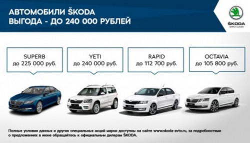 Экономия до 240 тысяч рублей. Выгодные предложения для клиентов ŠKODA в июне