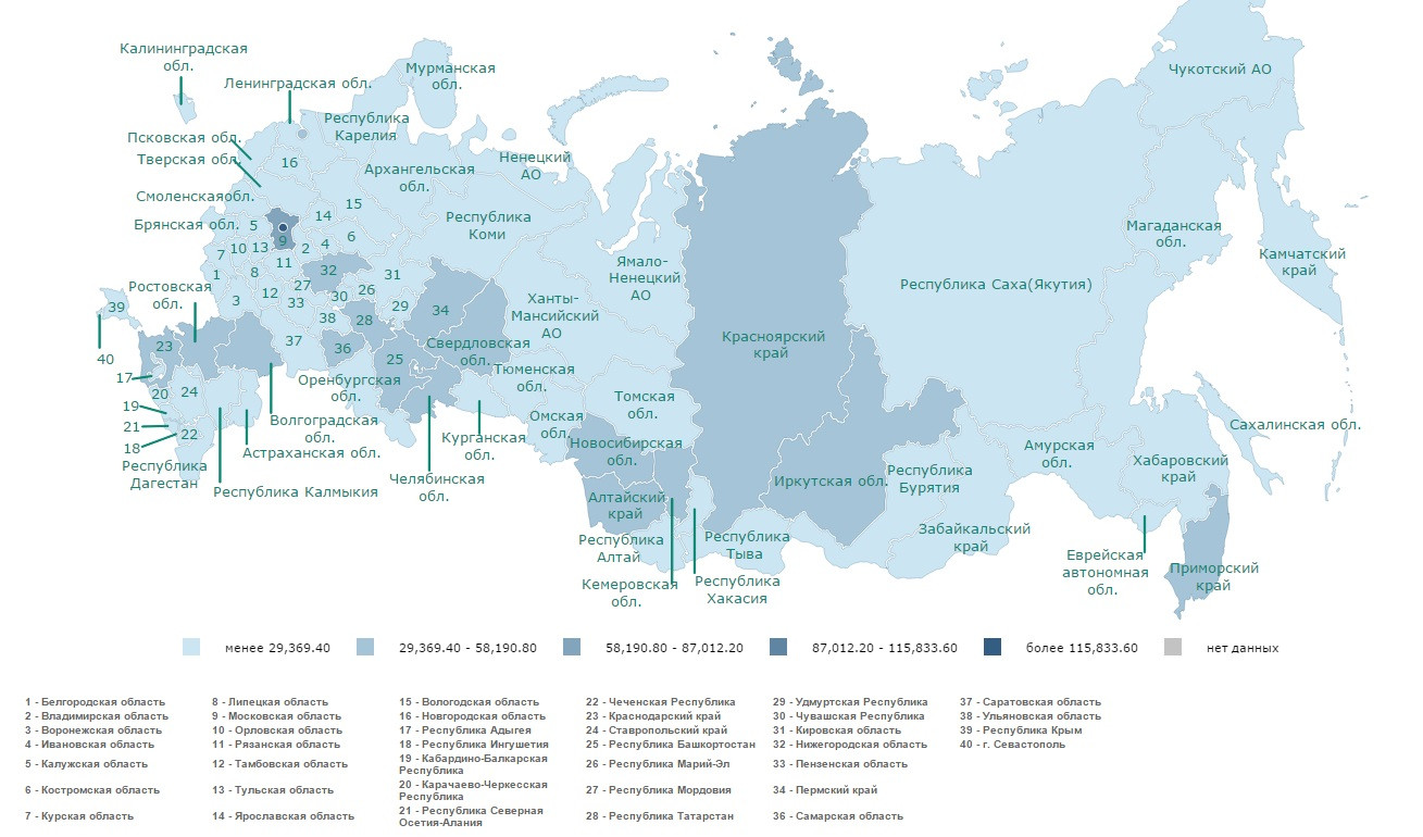 Карта россии с республиками областями округами и краями