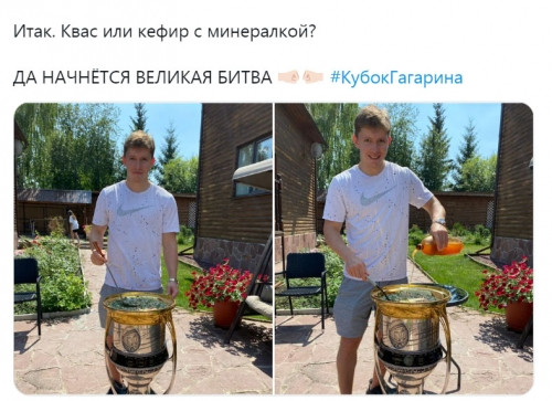 «Мы помыли его». Воспитанник «Трактора» наполнил Кубок Гагарина окрошкой